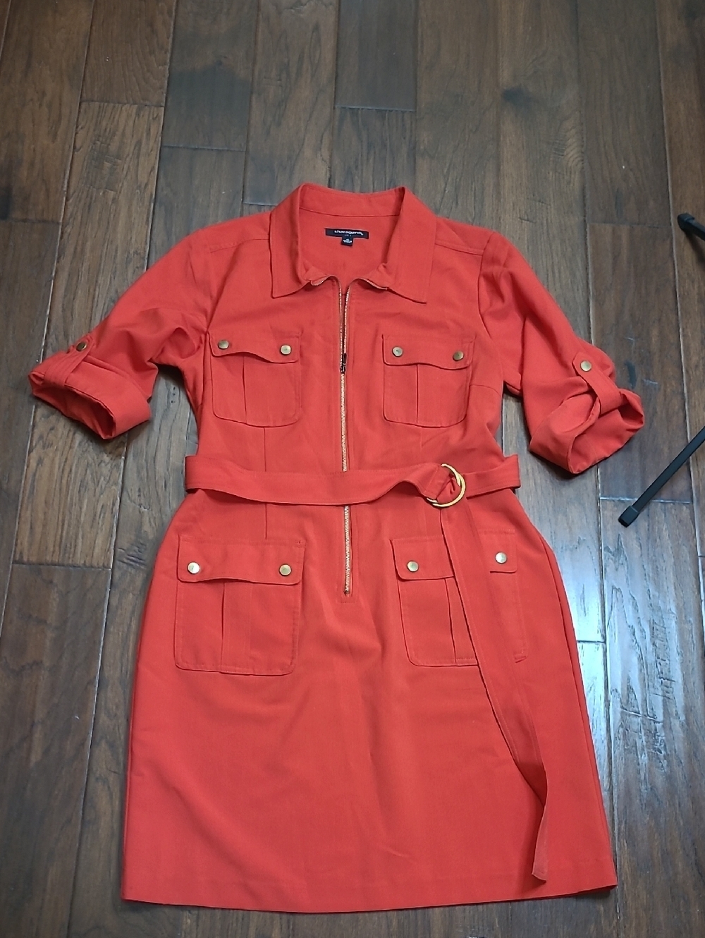 Sharagano Orangeish Red Utility Midi Dress with Belt size 14